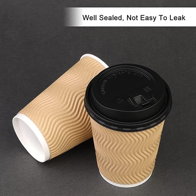 SHOP  SHOPPEE SHOP & SHOPPEE Disposable Ripple Paper Cups with lids,EcoFriendly, Hygienic for Hot & Cold Drink in Party, Social Gathering, Weddings| Hot Beverage Glass Cup(250ml,Brown Cup,Black Lid)(50 Pcs Each) - Image 2