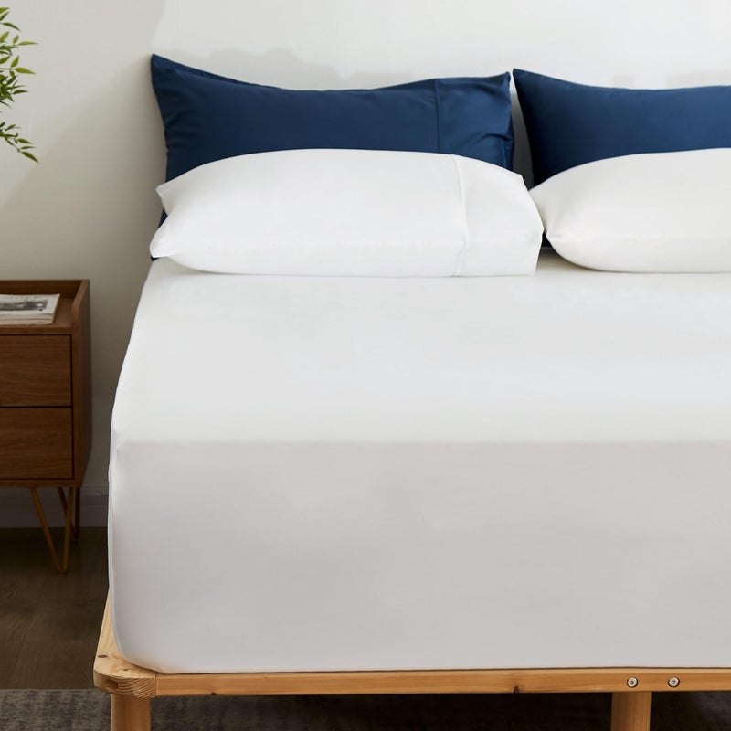 GOKOTTA 100% Bamboo Rayon Fitted Sheet with Pillow Cases  300 TC Super Soft Breathable Cooling Fitted Sheet King Size with 4 Elastic Corner Straps - 16"" Pocket King Bed Fitted Sheet Set - Image 1