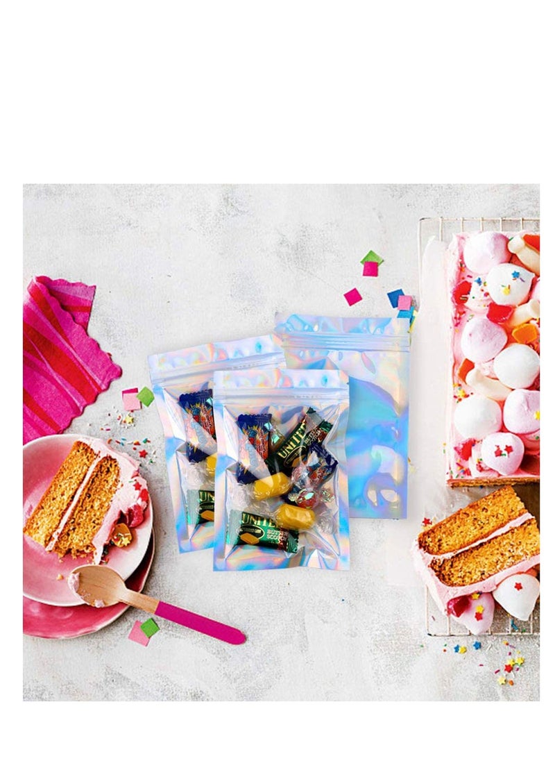 KASTWAVE 100 Packs Resealable Smell Proof Bags Mylar Ziplock Bags Aluminum Foil Pouch Bag Holographic Flat Foil Bags for Favor Food Storage Gift Package Supplies (14x20cm)  - Image 2