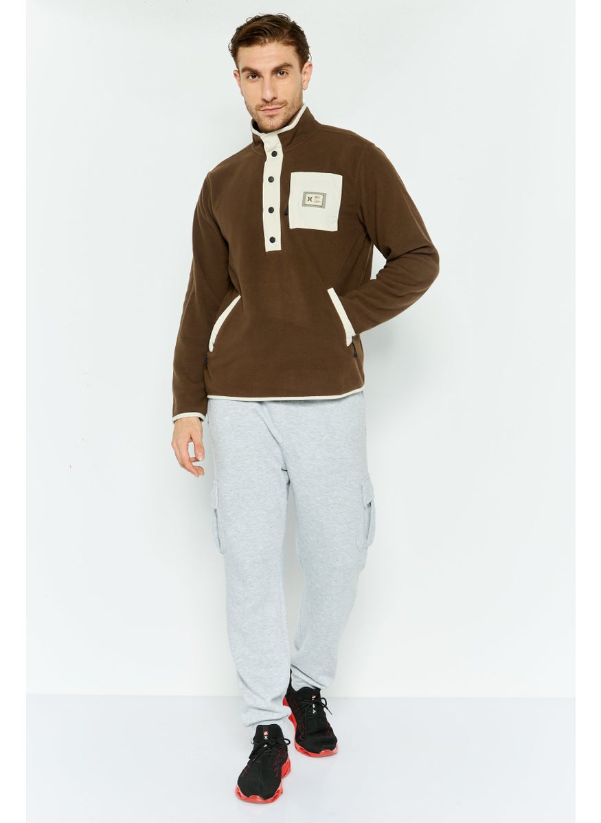 Hurley - Men Mock Neck Brand Logo Sweatshirt, Brown - Image 1