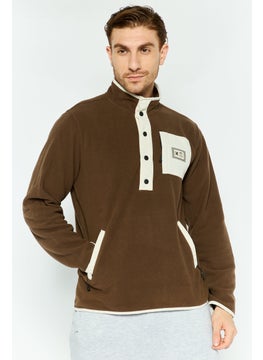 Men Mock Neck Brand Logo Sweatshirt, Brown