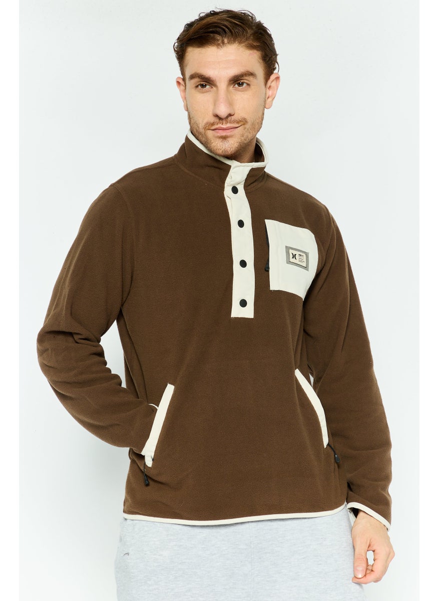 Hurley - Men Mock Neck Brand Logo Sweatshirt, Brown - Image 1