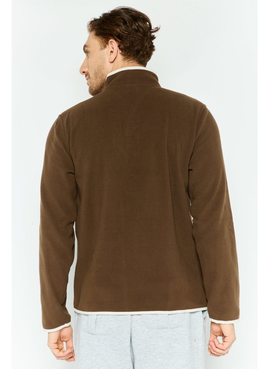 Hurley - Men Mock Neck Brand Logo Sweatshirt, Brown - Image 1