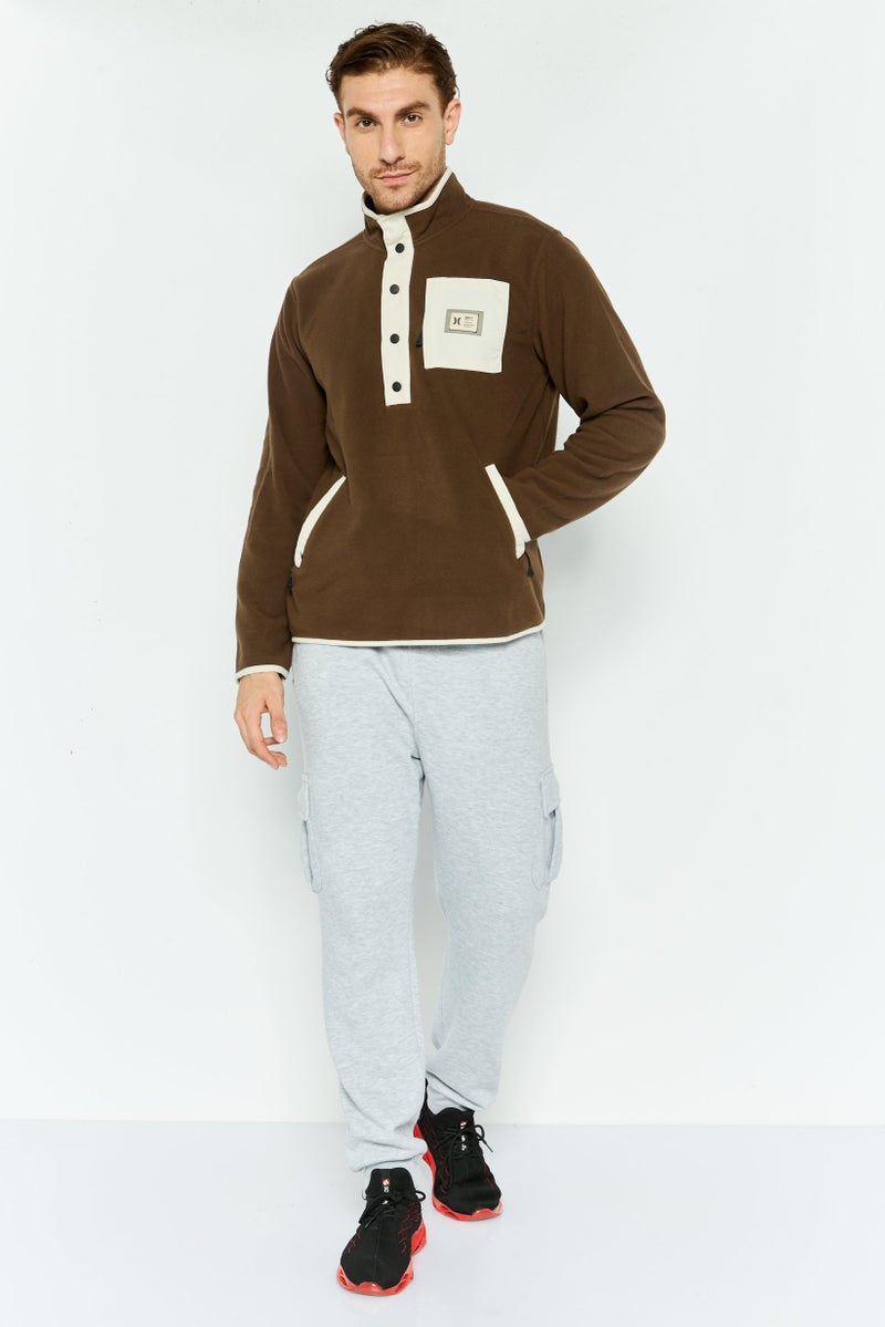 Hurley Men Mock Neck Brand Logo Sweatshirt, Brown - Image 2