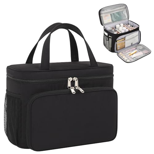 Bagmoly Travel Toiletry Bag, Portable Makeup Bag for Women Girls, Water-resistant Makeup Cosmetic Bag Travel Bag for Full-Size Toiletries, Accessories, Black - Image 1