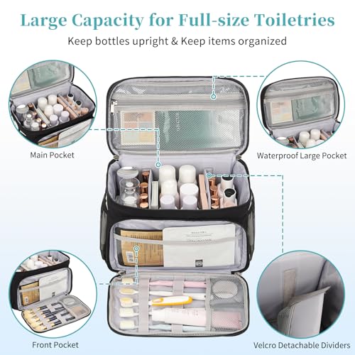 Bagmoly Travel Toiletry Bag, Portable Makeup Bag for Women Girls, Water-resistant Makeup Cosmetic Bag Travel Bag for Full-Size Toiletries, Accessories, Black - Image 2