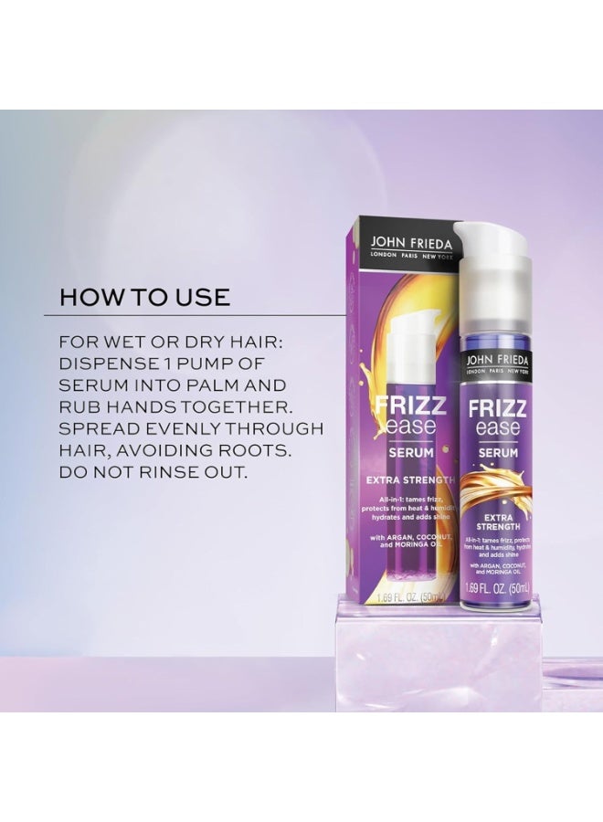 John Frieda مصل الشعر جون فريدا فريز إيز إكسترا سترينجث، زيت مغذي للشعر للتحكم في التجعد، واقي من الحرارة بزيت الأرجان وجوز الهند، 1.69 أونصة سائلة - Image 5