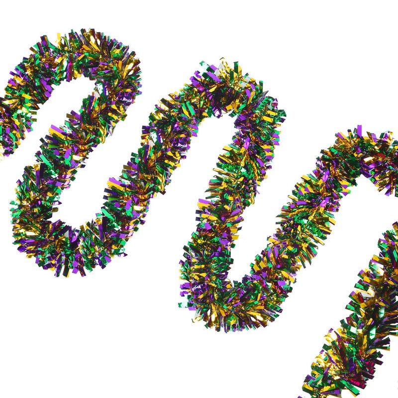 WILLBOND 3 Pieces 49 ft Mardi Gras Tinsel Garland Decorations Purple Green Gold Metallic Festooning Garland Glittering Sparkling for Mardi Gras Party Indoor Outdoor Hanging Decoration