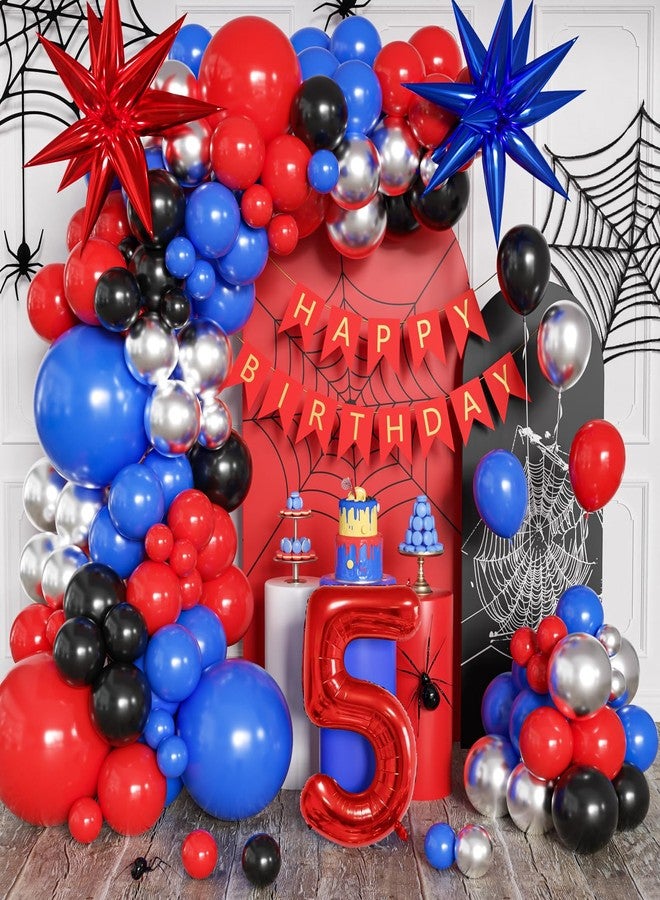 Sllyfo Spider Theme Birthday Decorations Party Supplies, Spider Theme Balloon Arch Kit for 5 Year Old, 5 Birthday Balloon for Spider Theme 5th Birthday Party Decorations for Boys Girls - Image 1