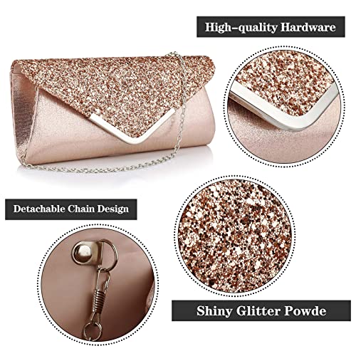 Jessie Clutch Purse Evening Bag for Women Prom Glitter Sparkling Envelope Handbag for Wedding and Party (Pink) - Image 3