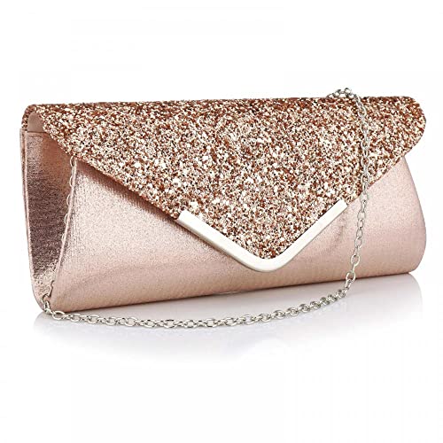 Jessie Clutch Purse Evening Bag for Women Prom Glitter Sparkling Envelope Handbag for Wedding and Party (Pink) - Image 1