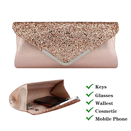 Jessie Clutch Purse Evening Bag for Women Prom Glitter Sparkling Envelope Handbag for Wedding and Party (Pink) - Image 4
