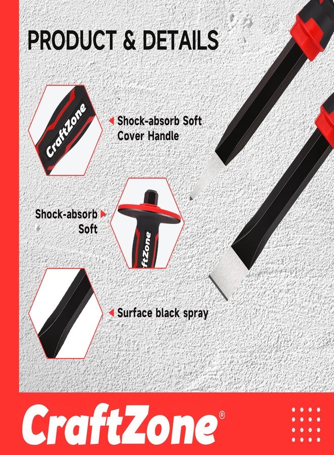 CRAFTZONE Masonry Chisel Set - 2-Piece Heavy Duty Pointed & Flat Rock Chisels, Concrete Stone Chisel with Hand Protection for Brick Breaking Carving Splitting Cutting Mason Tools - Image 3