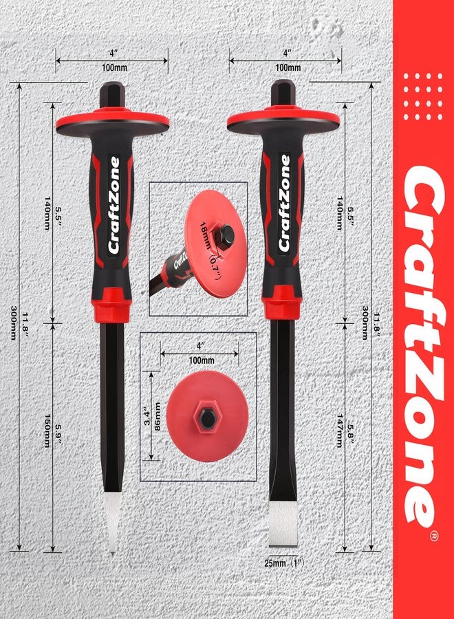 CRAFTZONE Masonry Chisel Set - 2-Piece Heavy Duty Pointed & Flat Rock Chisels, Concrete Stone Chisel with Hand Protection for Brick Breaking Carving Splitting Cutting Mason Tools - Image 5