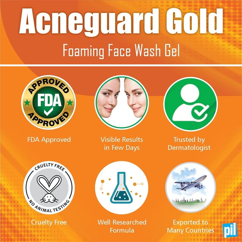 Pil Acneguard Gold Foaming Face Wash Gel 150 ML Deep Cleansing Face Wash with Salicylic Acid Avocado oil  Sage Extract  Clears Clogged Pores Acne Pimples Black and whiteheads with Goodness of Natural Ingredients Trusted By Dermatologist - Image 5