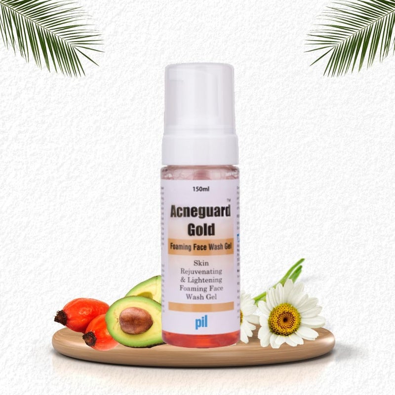 Pil Acneguard Gold Foaming Face Wash Gel 150 ML Deep Cleansing Face Wash with Salicylic Acid Avocado oil  Sage Extract  Clears Clogged Pores Acne Pimples Black and whiteheads with Goodness of Natural Ingredients Trusted By Dermatologist - Image 1