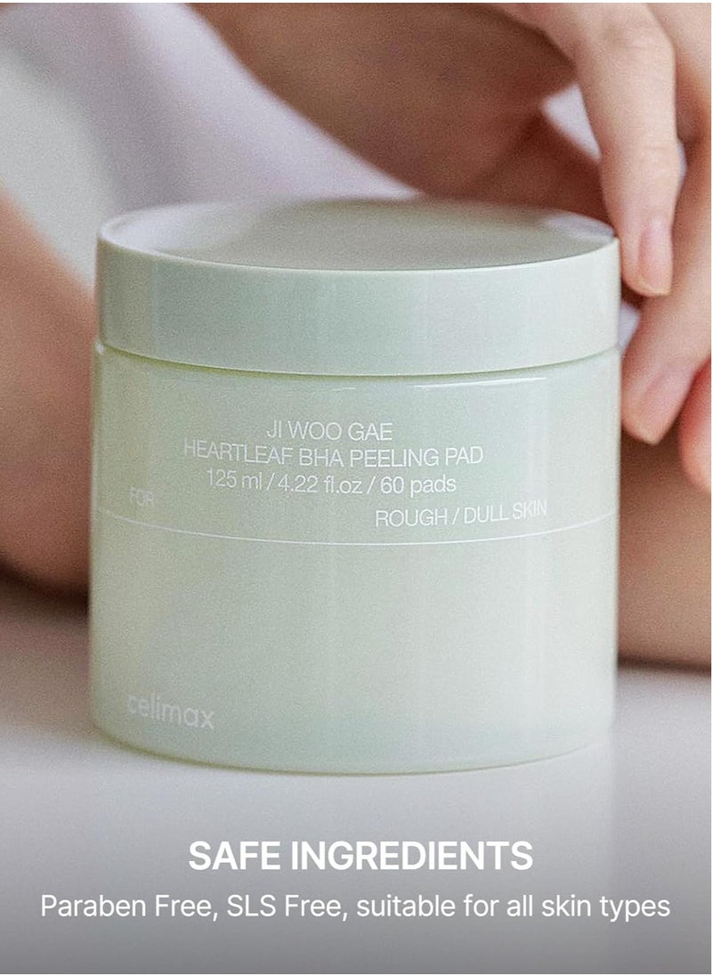 celimax - celimax Ji.Woo.Gae Heartleaf BHA Peeling Pad, Smooth but Effective Facial Exfoliating Toner Pad, 60pads - Image 1