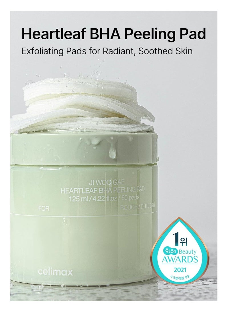 celimax - celimax Ji.Woo.Gae Heartleaf BHA Peeling Pad, Smooth but Effective Facial Exfoliating Toner Pad, 60pads - Image 1