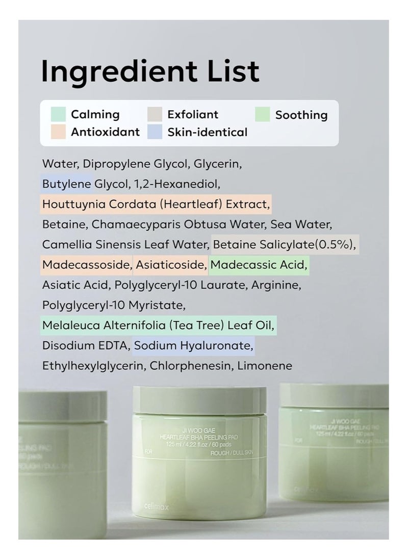 celimax - celimax Ji.Woo.Gae Heartleaf BHA Peeling Pad, Smooth but Effective Facial Exfoliating Toner Pad, 60pads - Image 1