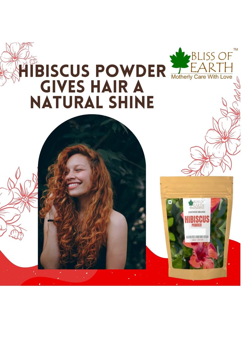 BLISS OF EARTH 100% Pure & Natural Hibiscus Powder 453GM Makes Hair Stronger & Thicker Controls Ageing Cures Acne & Pimples  - Image 3