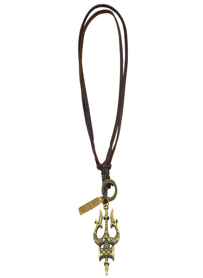 Sullery Religious Jewelry Rock Trishul Damru Adjustable Leather Necklace Pendant for Men and Boys - Image 1