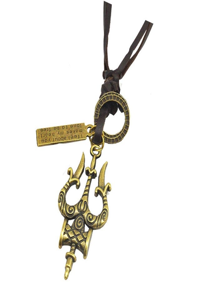 Sullery Religious Jewelry Rock Trishul Damru Adjustable Leather Necklace Pendant for Men and Boys - Image 2