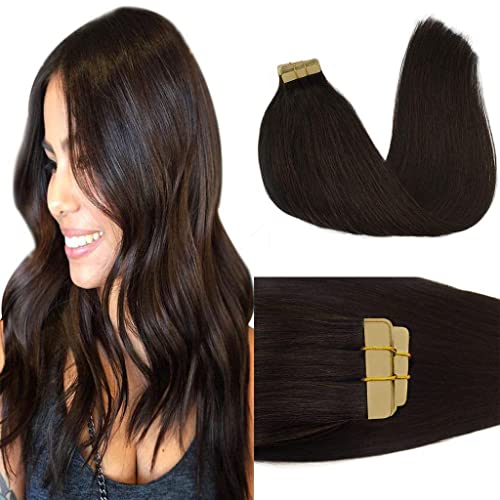 Goo-Goo GOO GOO Tape in Hair Extensions Human Hair, 2 Dark Brown, 16inch 50g 20pcs, Thick Ends Straight Seamless, Invisible - Image 1