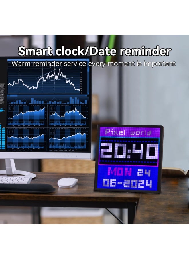 شو وو لوحة مصفوفة LED RGB USB 64 × 64 مع حامل مكتب، شاشة عرض فنية قابلة للبرمجة مع تحكم تطبيقي لتزيين المكتب/غرفة الحائط، إطارات صور فنية جدارية LED للكتابة على الجدران والنصوص والرسوم المتحركة والساعة - Image 2