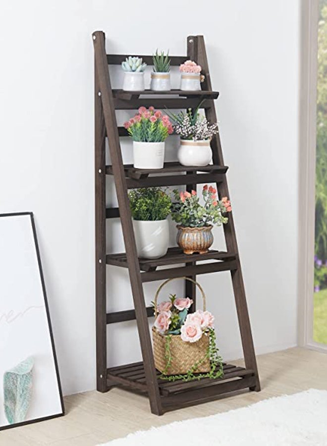 HOME TASTE Hometaste 3 And 4Tier Wooden Ladder Shaped Foldable Flowers Stand - Garden Balcony Standing Plant Rack - Decorative Display Stand Holder - Flower Shelf For Indoor/Outdoor (Brown (4 Floor)) 