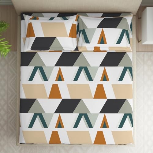 Welspun Microfiber Bedsheet for Double Bed with 2 Pillow Cover | Skin Safe & Super Soft Queen Size Bed Sheet | (87 X 94 Inch) - Geometric Brown | Dazzel - Image 3