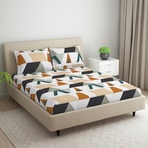 Welspun Microfiber Bedsheet for Double Bed with 2 Pillow Cover | Skin Safe & Super Soft Queen Size Bed Sheet | (87 X 94 Inch) - Geometric Brown | Dazzel - Image 2