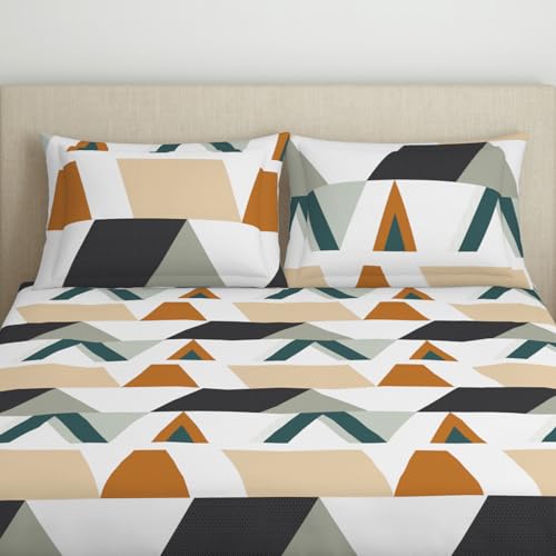 Welspun Microfiber Bedsheet for Double Bed with 2 Pillow Cover | Skin Safe & Super Soft Queen Size Bed Sheet | (87 X 94 Inch) - Geometric Brown | Dazzel - Image 4