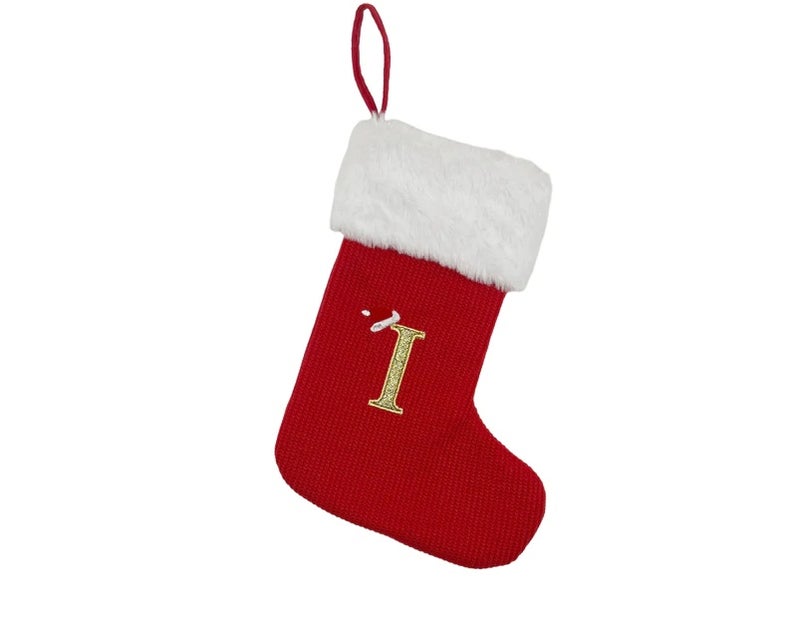 puluofuh Christmas Stocking Durable Luxurious Letter Embroidered Knit Christmas Stocking Pendant Christmas Decor-I