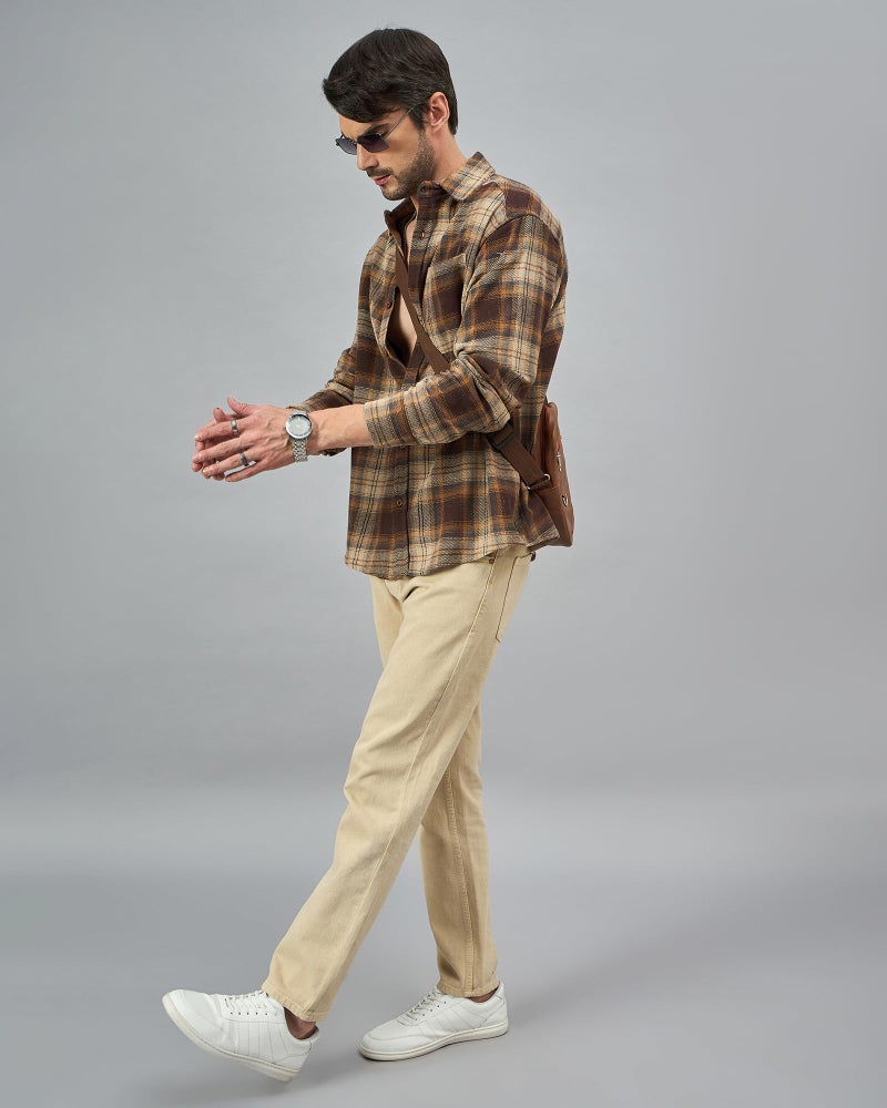 Chimpaaanzee Men Brown Oversized Fit Shirt - Image 3