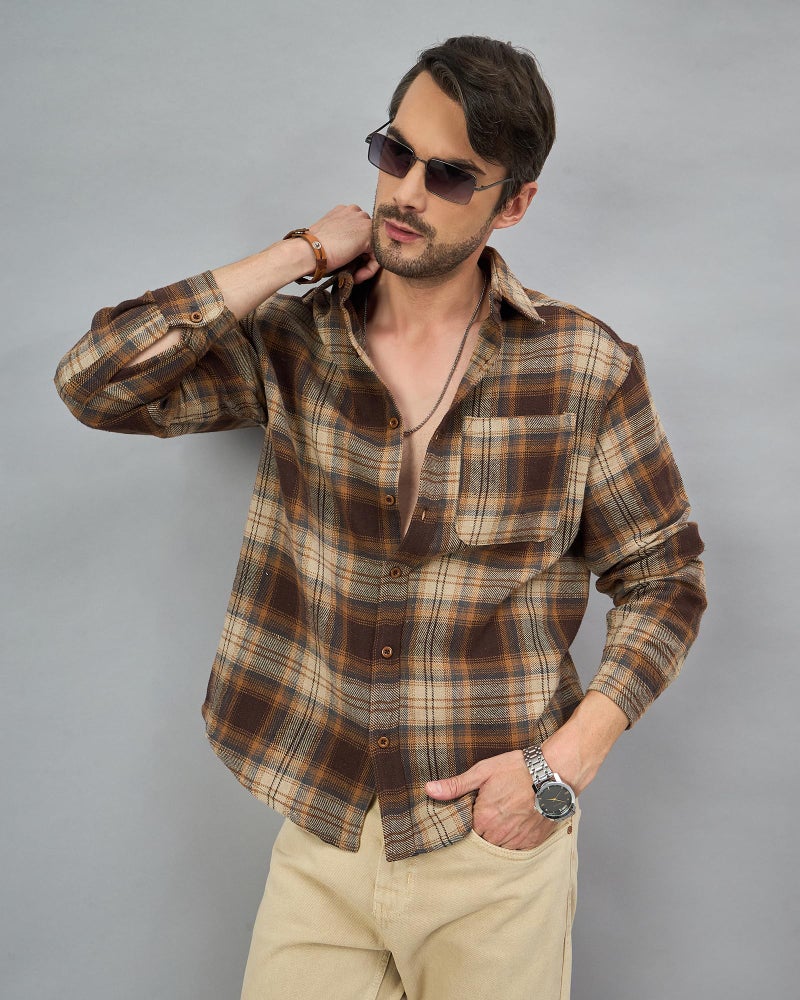Chimpaaanzee Men Brown Oversized Fit Shirt - Image 2