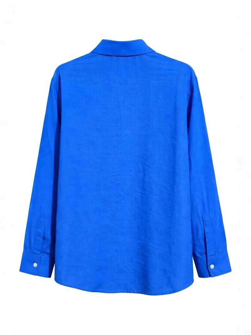 Mixray Maya Blue Mixray Relaxed Fit Shirt with Pocket for Women | Best Price UAE