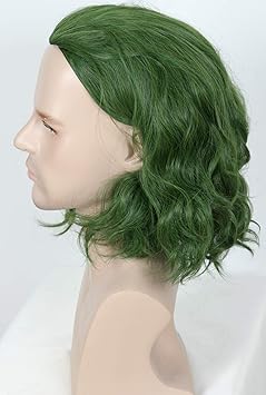 Linfairy باروكة لينفايري قصيرة خضراء لمهرج هالوين تنكرية باروكة مجعدة للرجال - Image 5