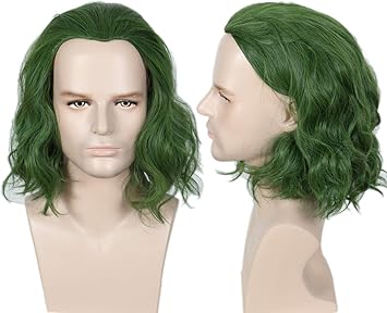 Linfairy باروكة لينفايري قصيرة خضراء لمهرج هالوين تنكرية باروكة مجعدة للرجال - Image 1