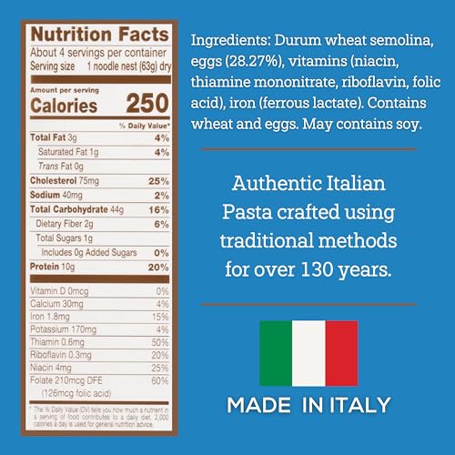 De Cecco Egg Pappardelle No. 101 Pasta, 8.8 Oz, Authentic, Slow Dried, Made with Cage Free Eggs & Durum Wheat, Versatile Pasta for Sauces & Recipes, Made in Italy - Image 2