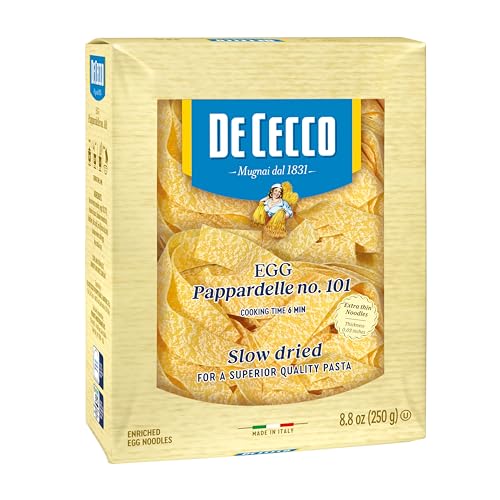 De Cecco Egg Pappardelle No. 101 Pasta, 8.8 Oz, Authentic, Slow Dried, Made with Cage Free Eggs & Durum Wheat, Versatile Pasta for Sauces & Recipes, Made in Italy - Image 5