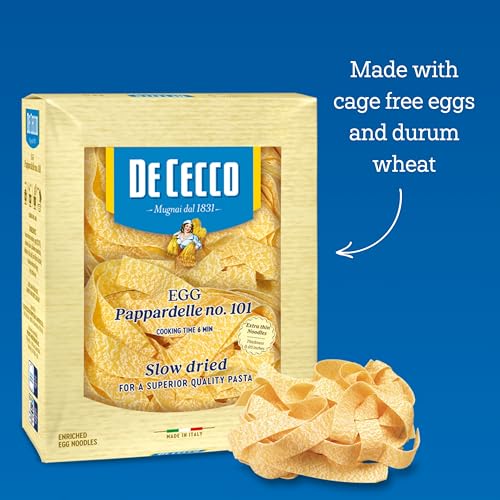 De Cecco Egg Pappardelle No. 101 Pasta, 8.8 Oz, Authentic, Slow Dried, Made with Cage Free Eggs & Durum Wheat, Versatile Pasta for Sauces & Recipes, Made in Italy - Image 4