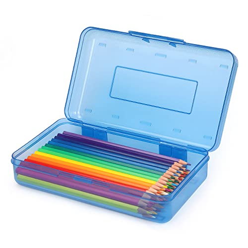 Tamaki 1 Pack Plastic Pencil Box Large Capacity Pencil Boxes Clear Boxes with Snaptight Lid Stackable Design and Stylish Office Supplies Storage Organizer Box Blue - Image 1