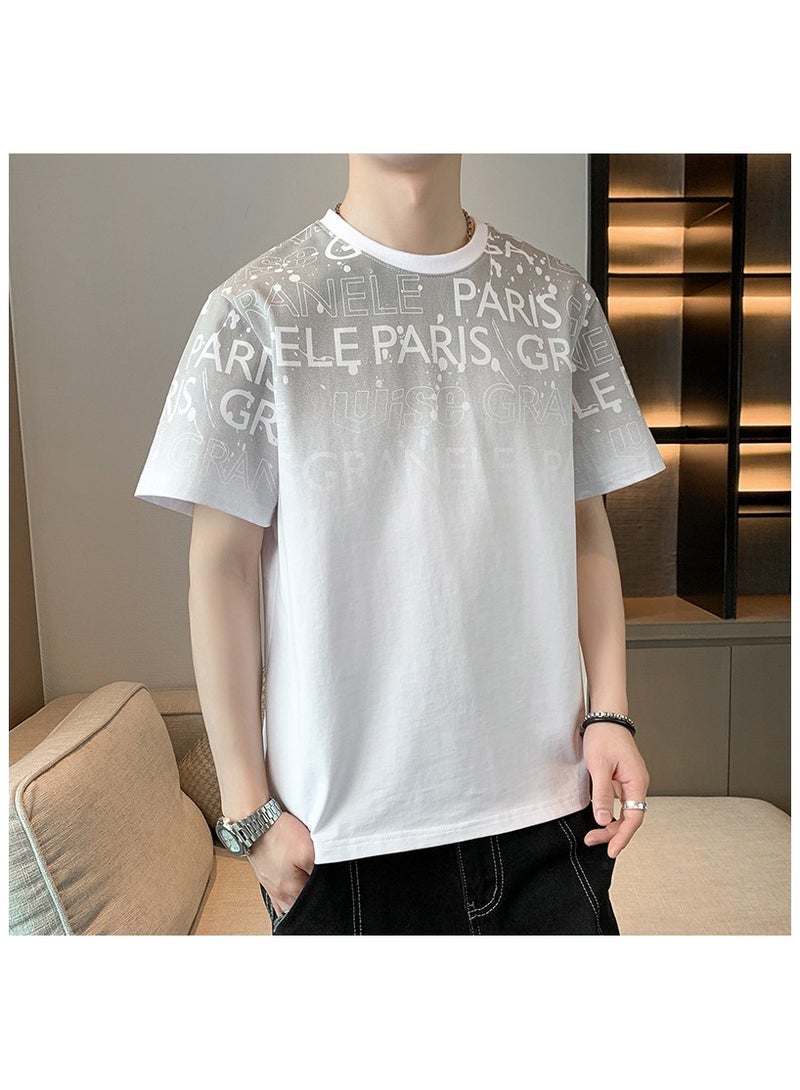 Large Size Fashionable Men's Gradient Color Casual Round Neck T-shirt  - Image 1