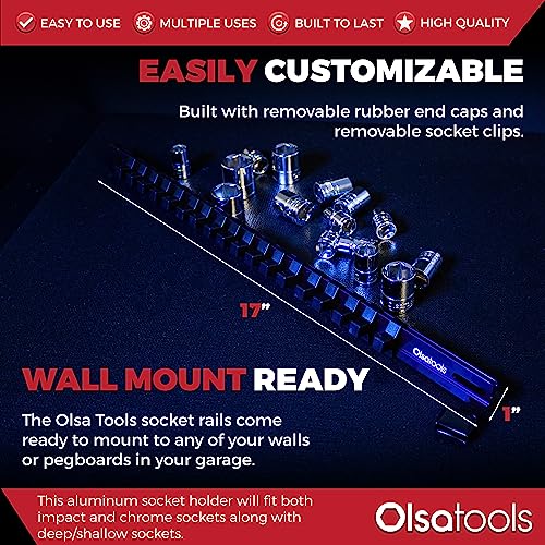 Olsa Tools Socket Organizer - 3/8-Inch Drive Blue Holder - Stores 18 Chrome or Impact Sockets - Professional Grade Metric or SAE Socket Organizer - Professional-Grade - Part 1014 - Image 3