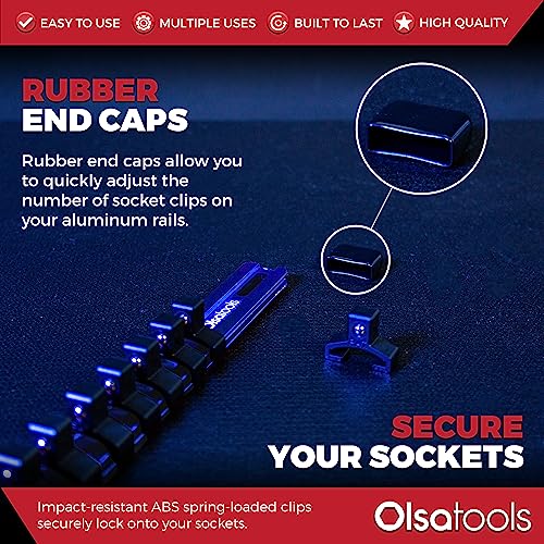 Olsa Tools Socket Organizer - 3/8-Inch Drive Blue Holder - Stores 18 Chrome or Impact Sockets - Professional Grade Metric or SAE Socket Organizer - Professional-Grade - Part 1014 - Image 4