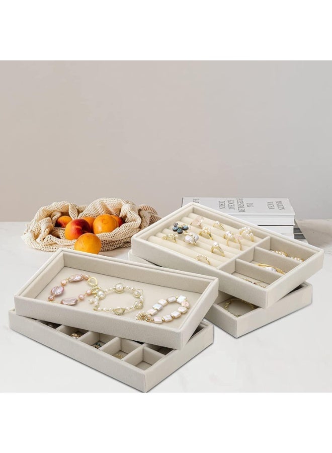 Bukela Jewelry Trays Organizer Set for Drawers Stackable Jewellery Inserts Dividers Box Jewelry Drawer Dividers Storage Organiser Compartments Earring Necklace Bracelet Ring Organizer, 4 Style (Beige) - Image 2