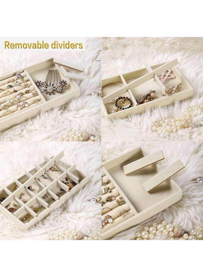 Bukela Jewelry Trays Organizer Set for Drawers Stackable Jewellery Inserts Dividers Box Jewelry Drawer Dividers Storage Organiser Compartments Earring Necklace Bracelet Ring Organizer, 4 Style (Beige) - Image 4