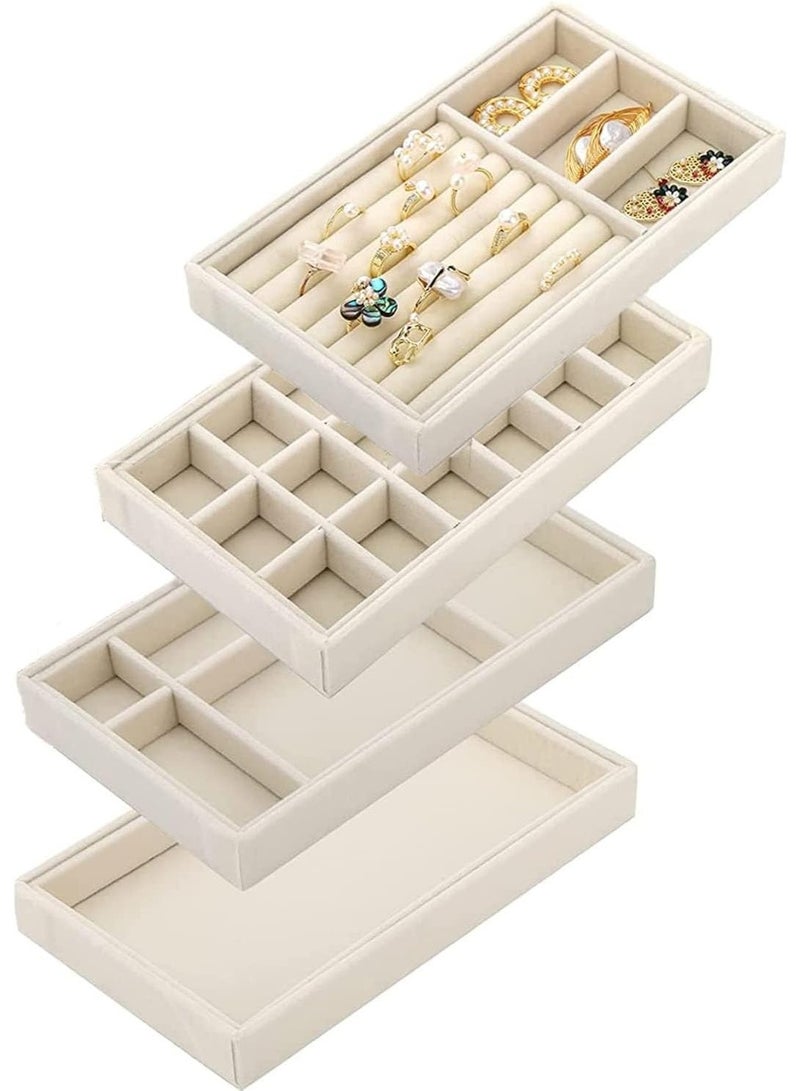 Bukela Jewelry Trays Organizer Set for Drawers Stackable Jewellery Inserts Dividers Box Jewelry Drawer Dividers Storage Organiser Compartments Earring Necklace Bracelet Ring Organizer, 4 Style (Beige) - Image 1