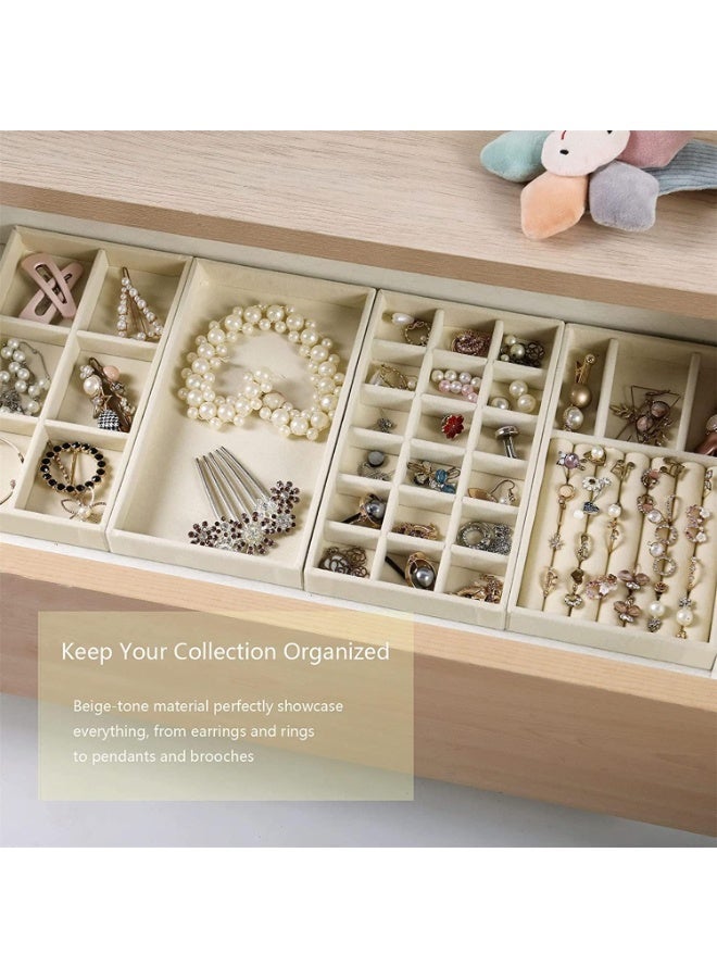 Bukela Jewelry Trays Organizer Set for Drawers Stackable Jewellery Inserts Dividers Box Jewelry Drawer Dividers Storage Organiser Compartments Earring Necklace Bracelet Ring Organizer, 4 Style (Beige) - Image 3