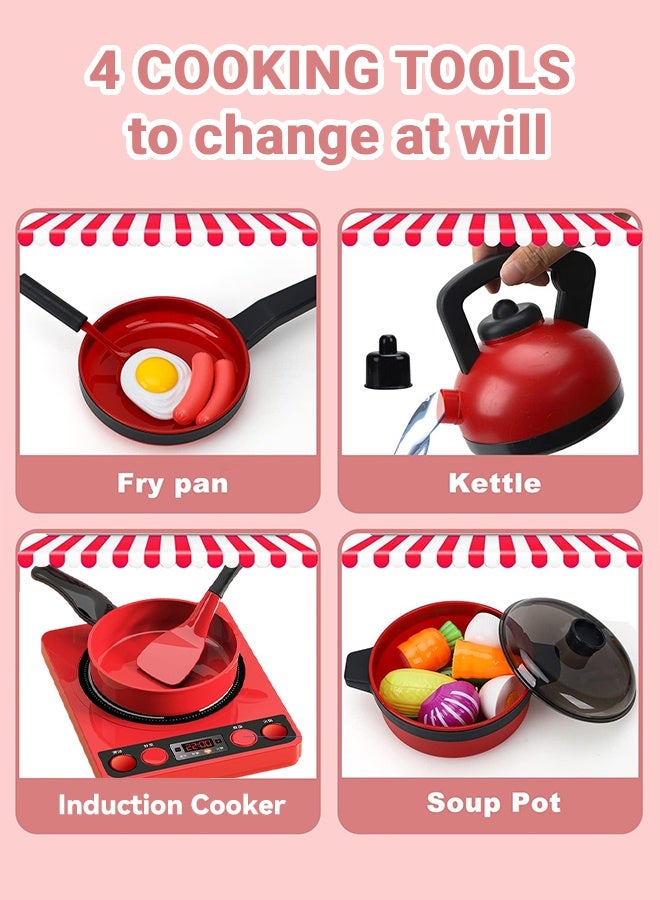 كوجيس مجموعة ألعاب المطبخ للأطفال مكونة من 71 قطعة، لعبة محاكاة محمولة لطهي الطعام بالحث الحراري، أدوات مائدة للطهي، ألعاب فواكه، أدوات مطبخ مع تأثيرات صوتية، أنماط لعب مختلفة - Image 5